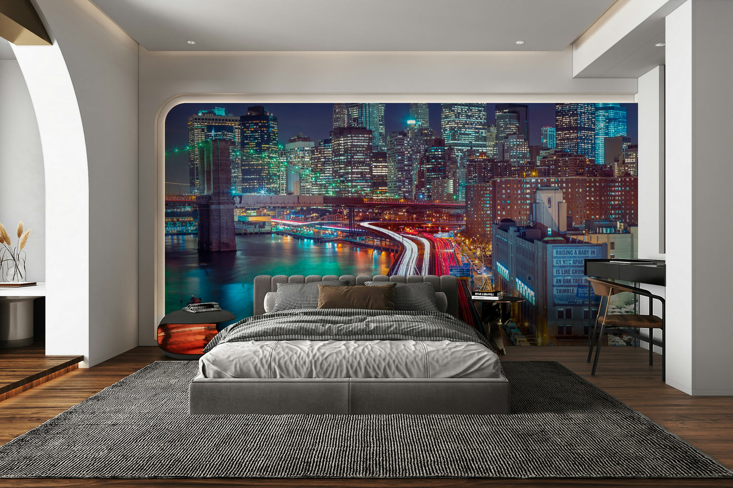 Cityscape with bright lights.

