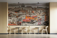 Architectural cityscape on wallpaper.

