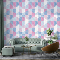Artistic wall covering with tiles.

