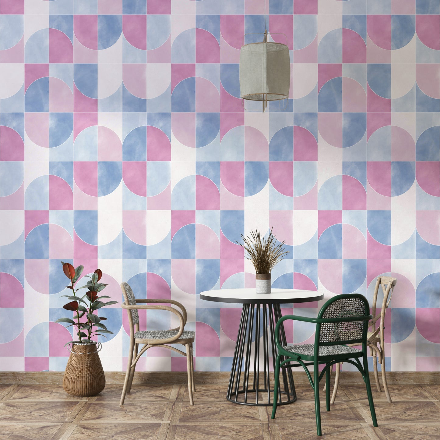 Cotton candy toned wall covering.

