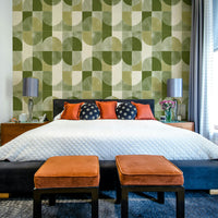 Artistic wall covering with tiles.

