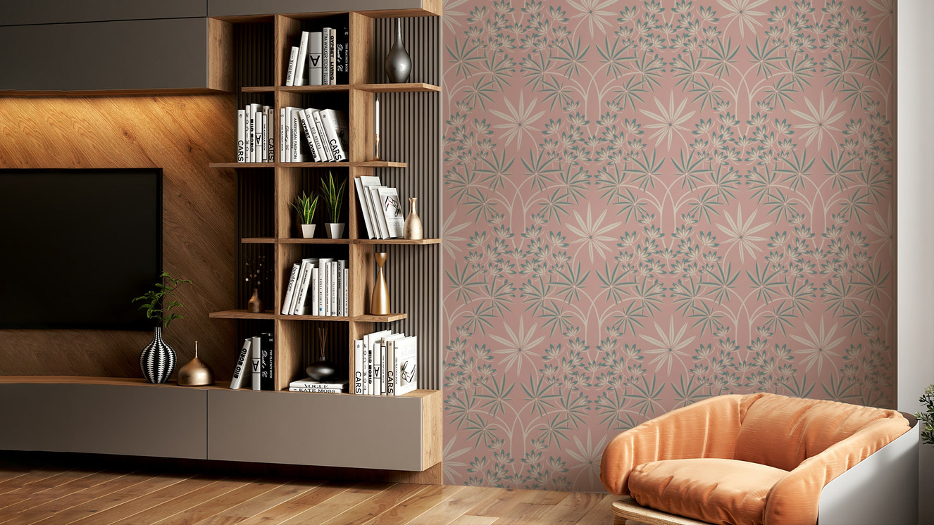 Dusky pink and cream floral pattern.

