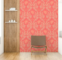 Textured damask wallpaper.

