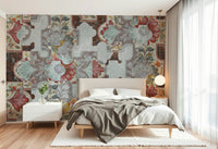 Stylized flowers and leaves.

