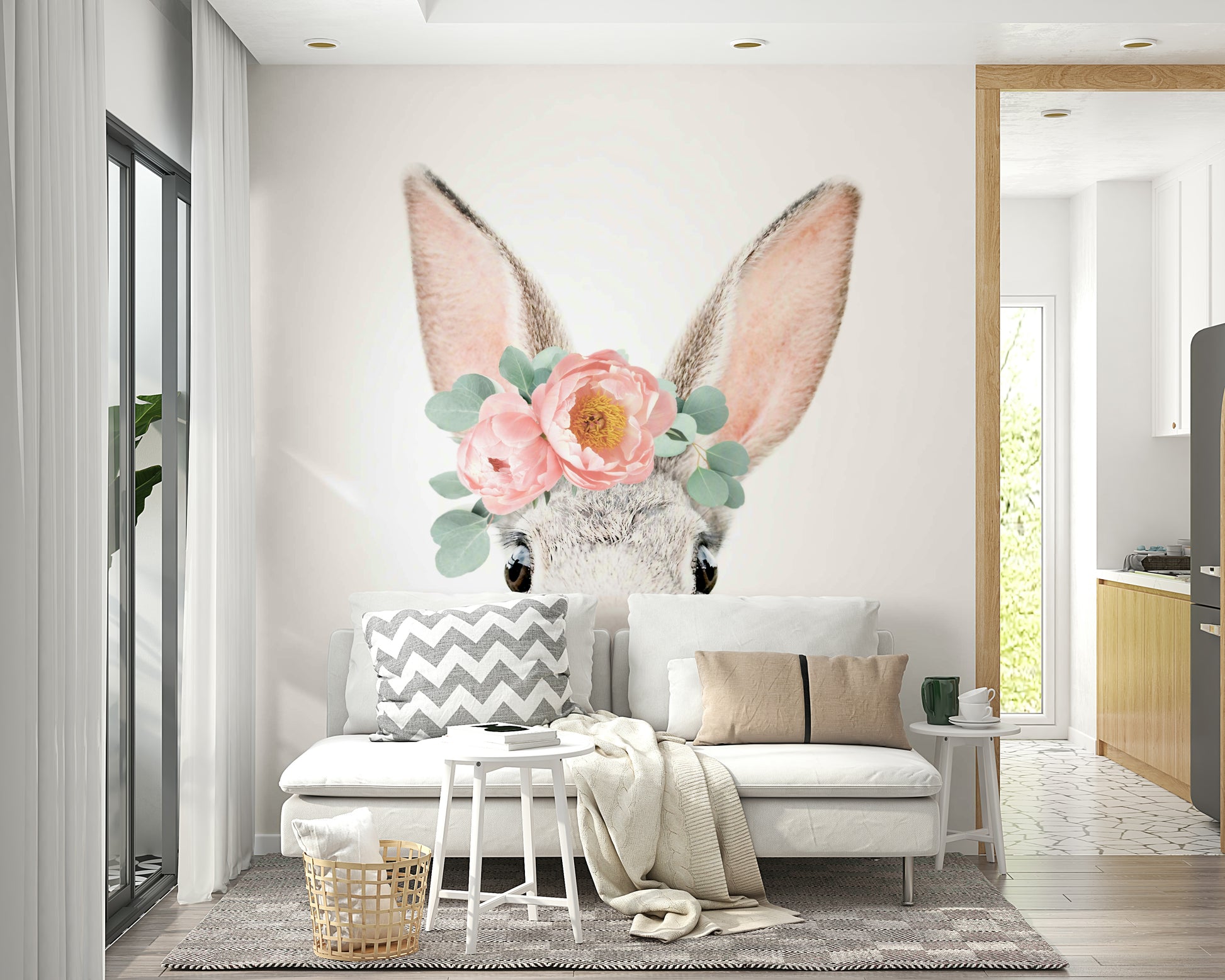 Focus on the bunny's expression and floral details.

