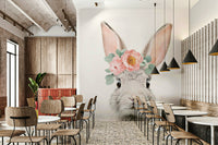 High-resolution image of a bunny and flowers.

