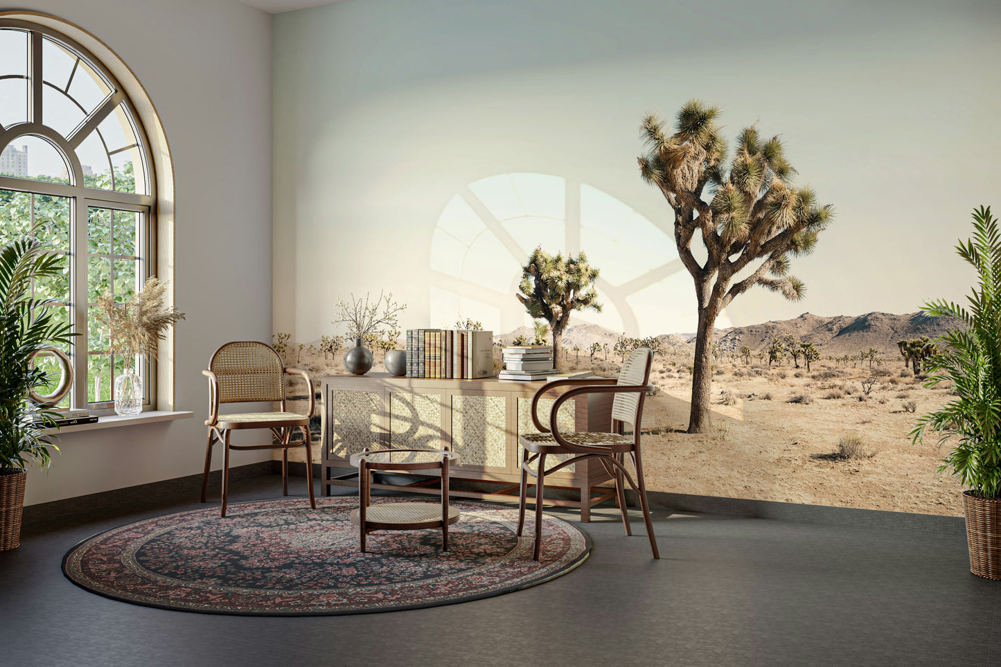 Distant mountains or open sky.

