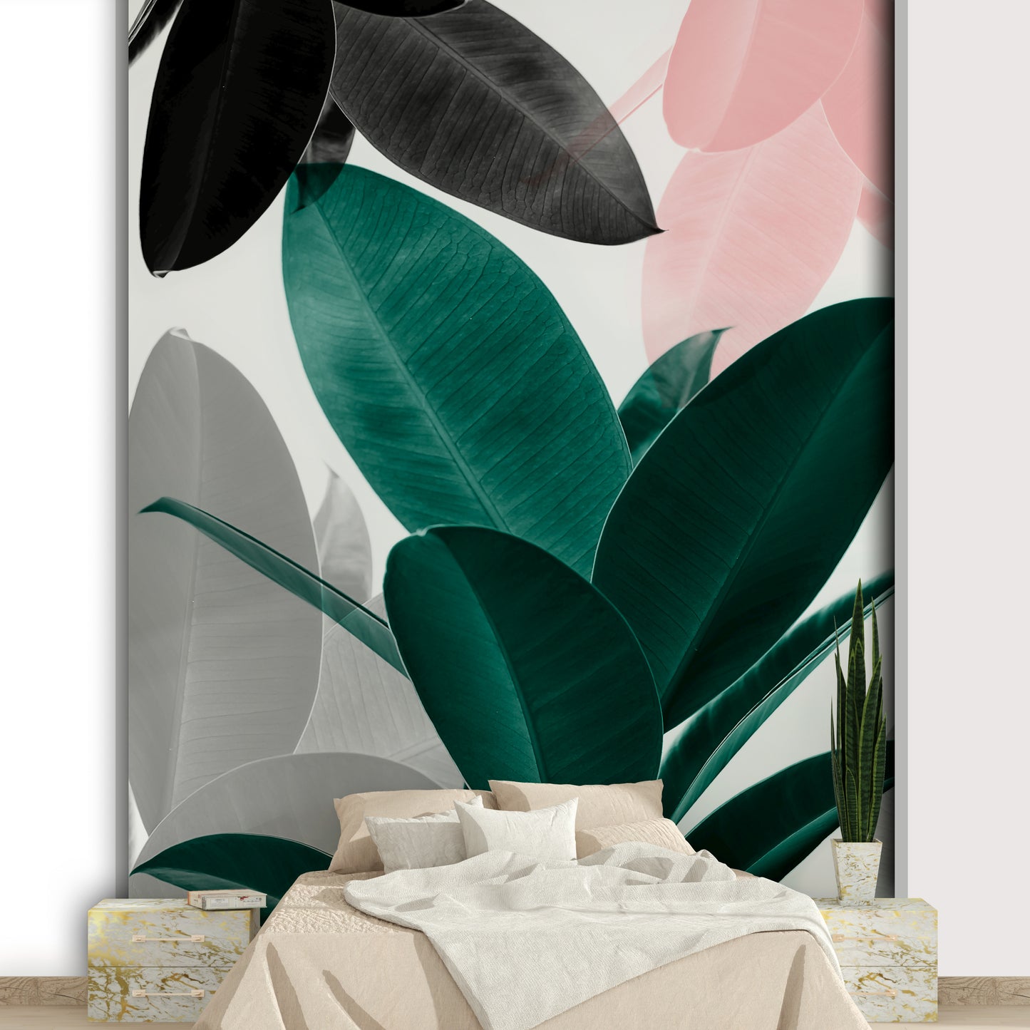 Leaves in dynamic motion or playful arrangement.

