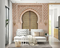 Grand archway bathed in golden light.

