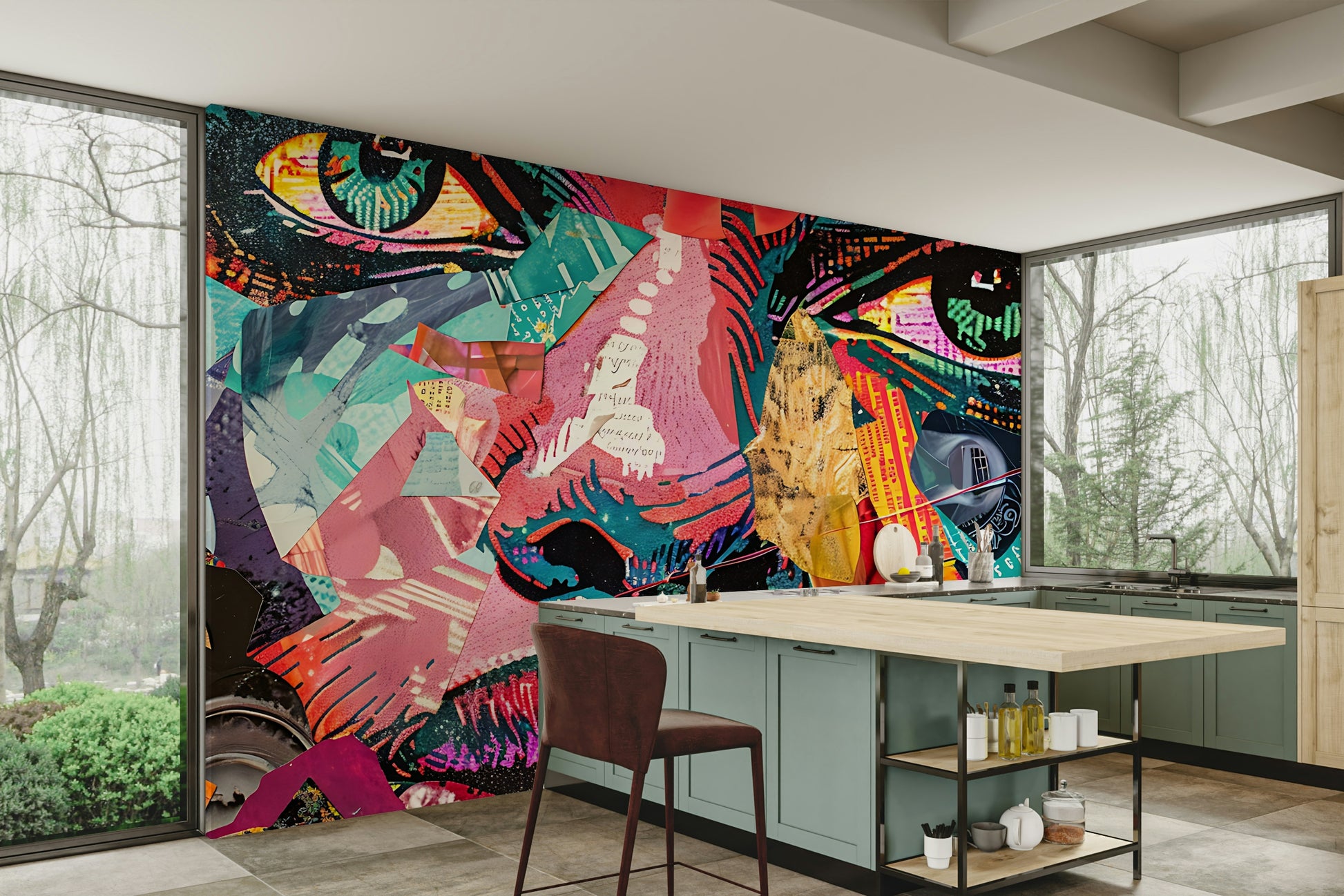 Focus on geometric forms and color interaction.

