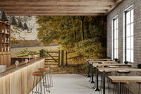 Trees with fiery red, orange, and gold leaves.

