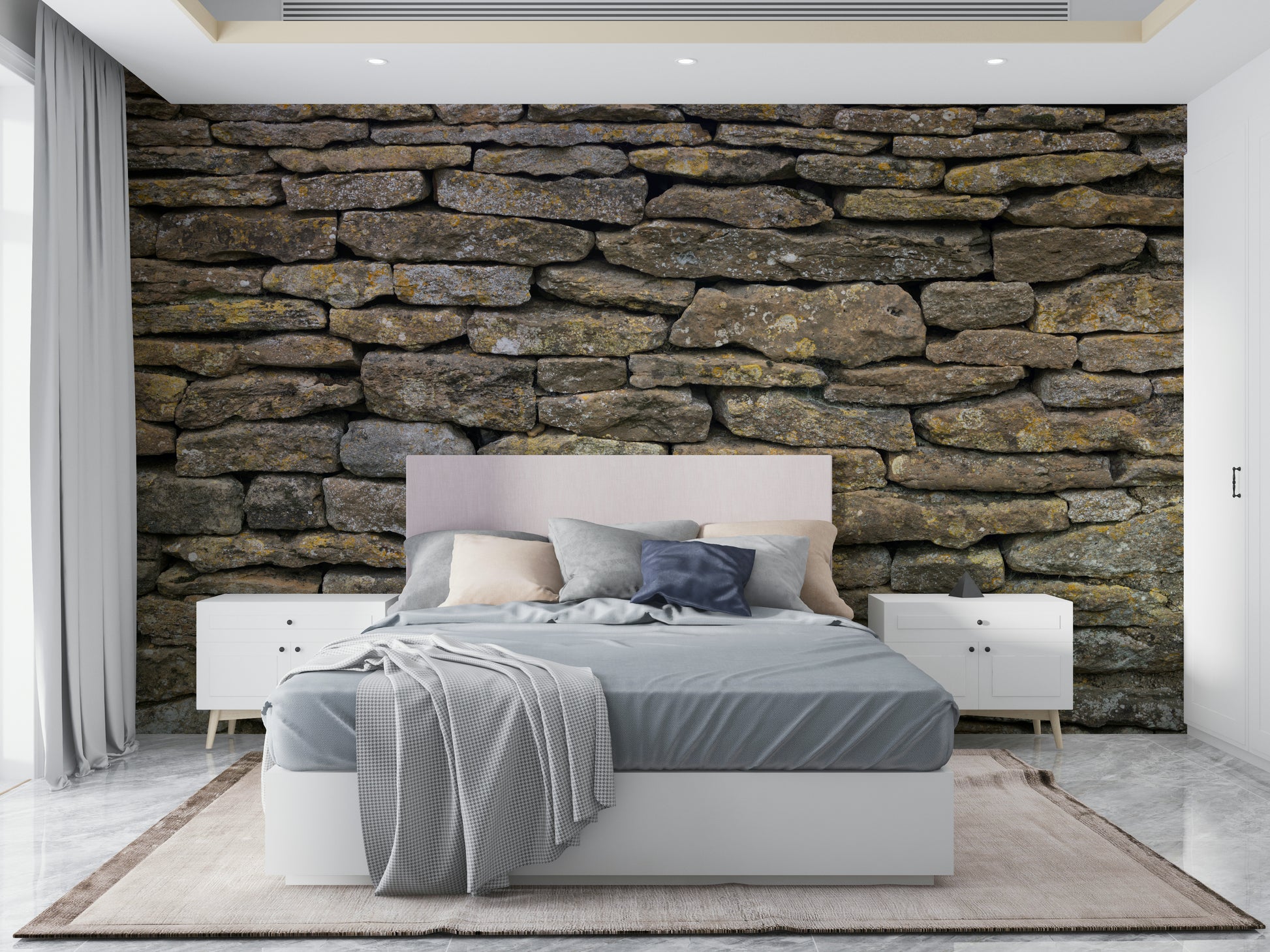 Evokes classic masonry or stone wall.

