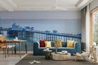 Small shelters along the pier walkway.

