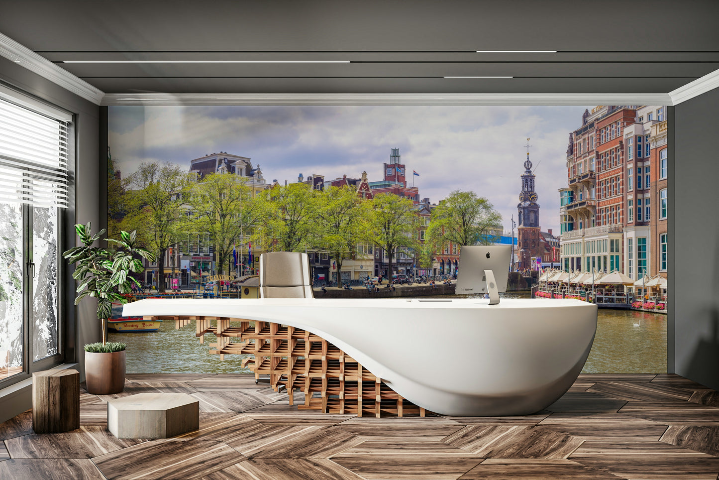 Lush greenery along the canal banks.

