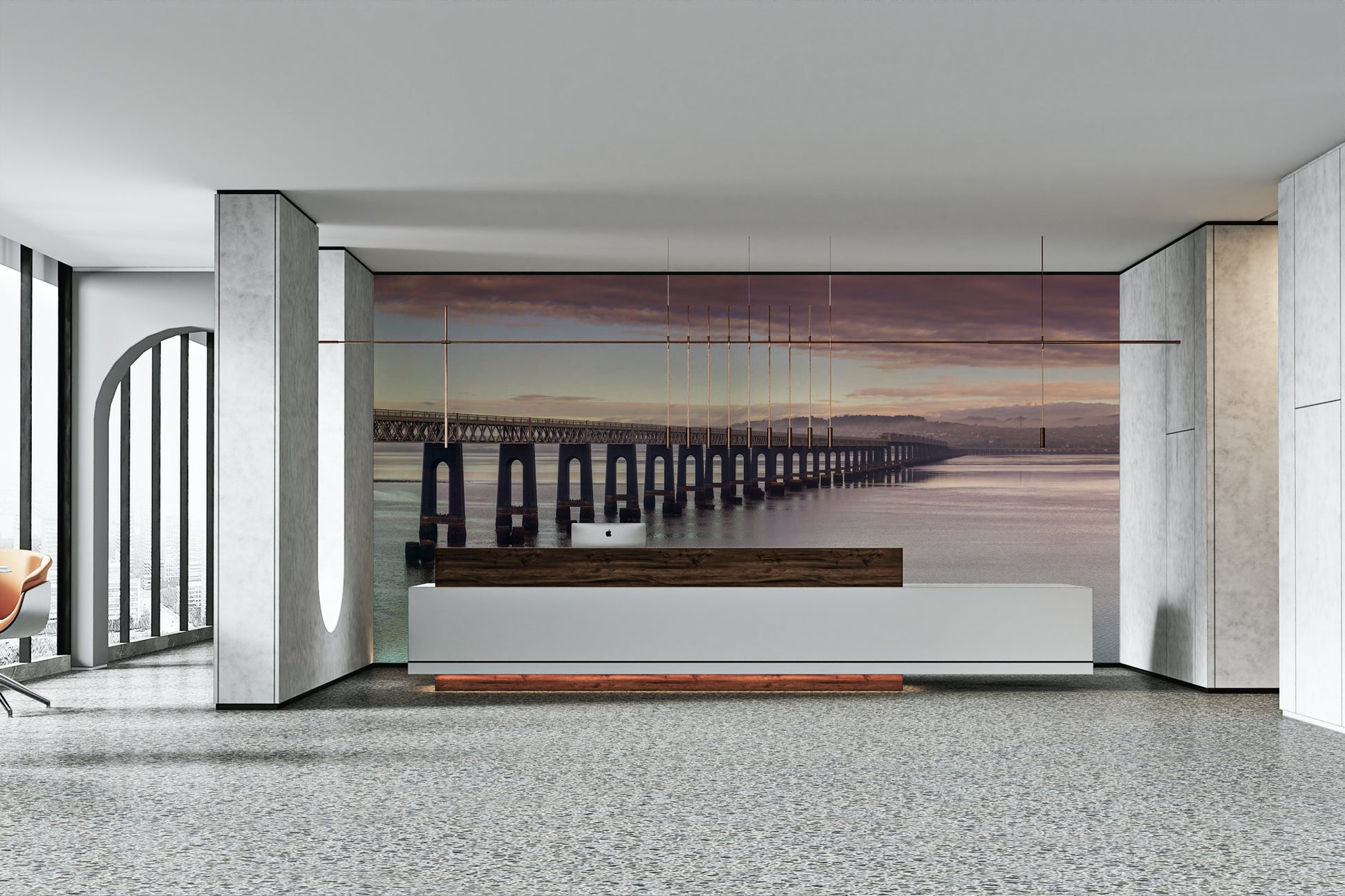 Estuary or water reflecting dawn light.

