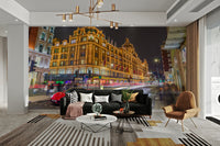 Streaks of car headlights and taillights.

