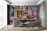 Wall decor evoking the magic of London in winter.

