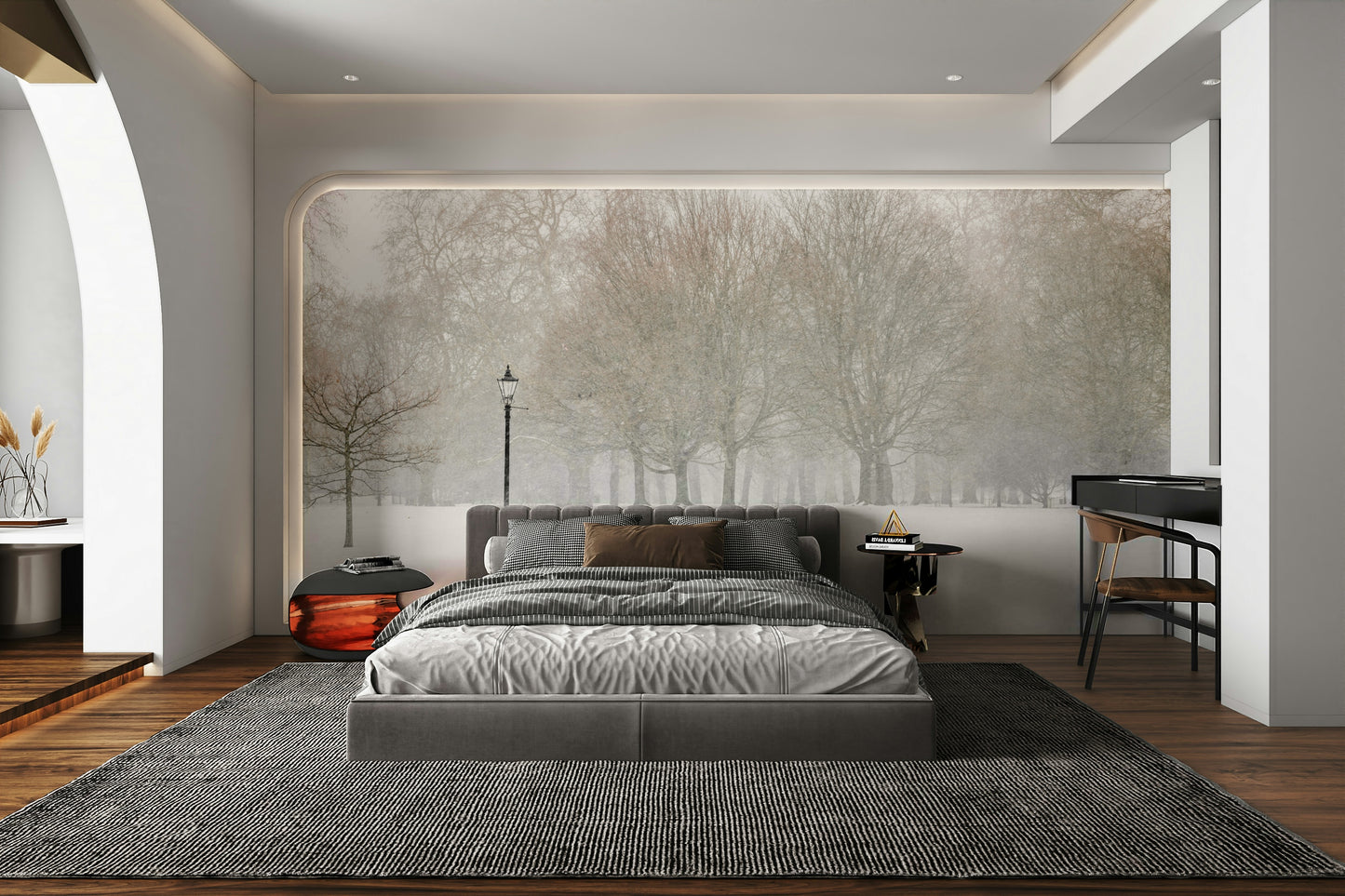 Blanket of white snow on the ground.

