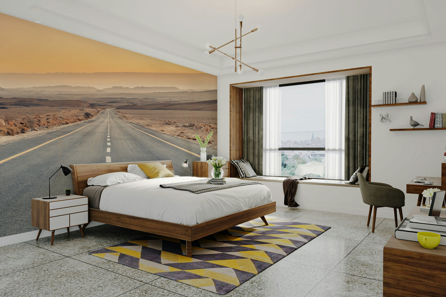 Long straight road in a desert.

