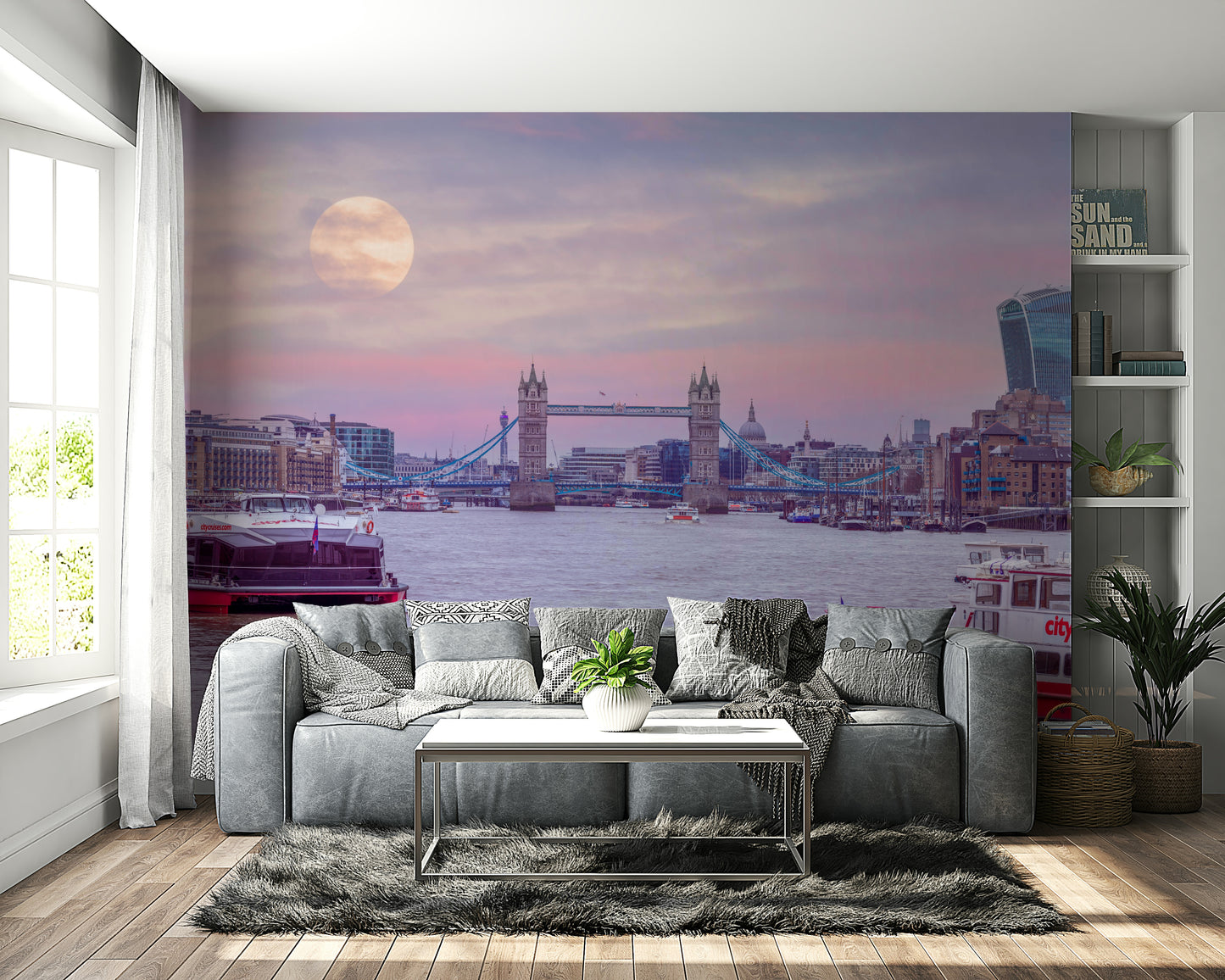 Soft glow of a full moon or twilight.

