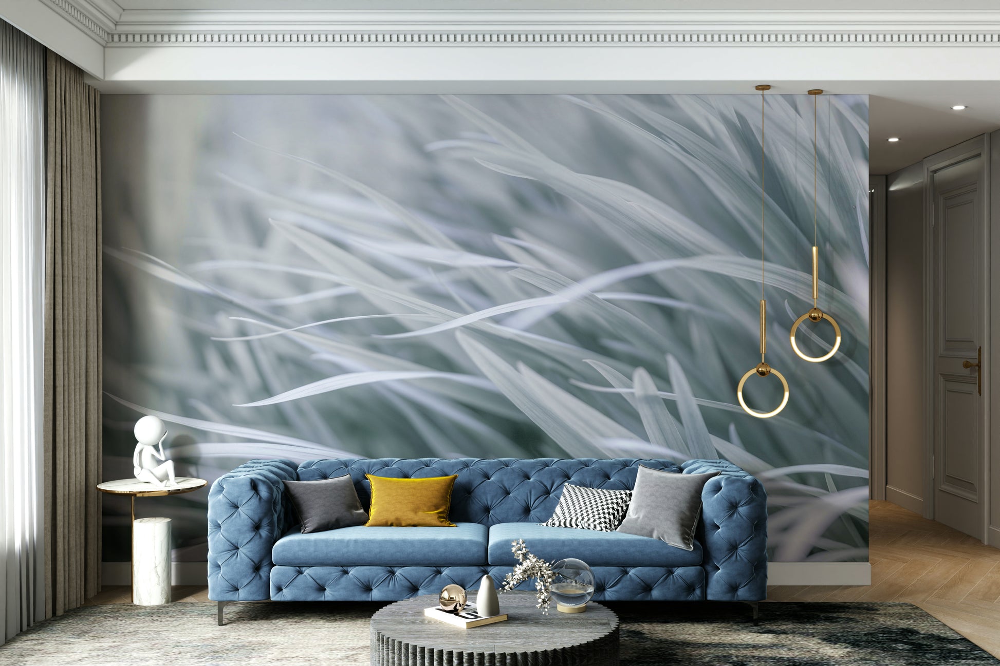 Focus on flowing forms and soft textures.

