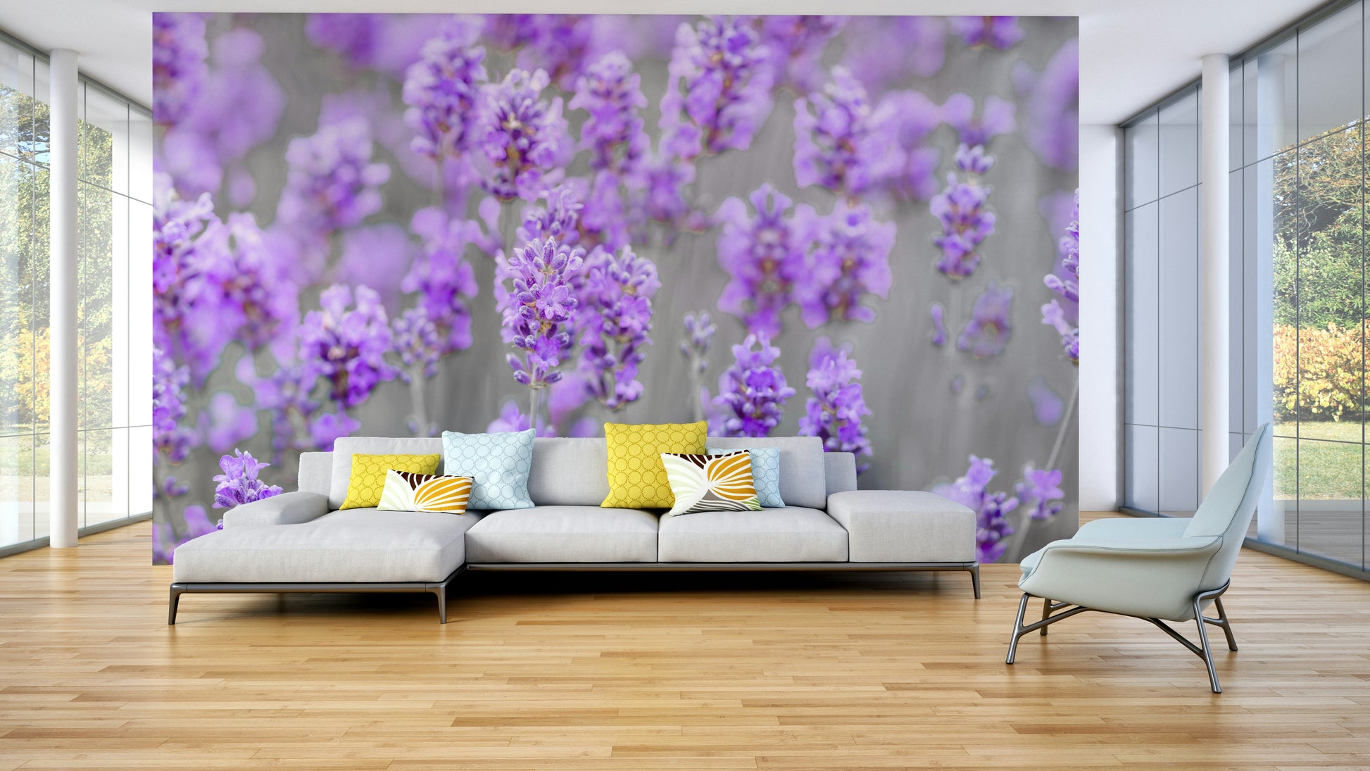 Repetitive patterns of lavender rows.

