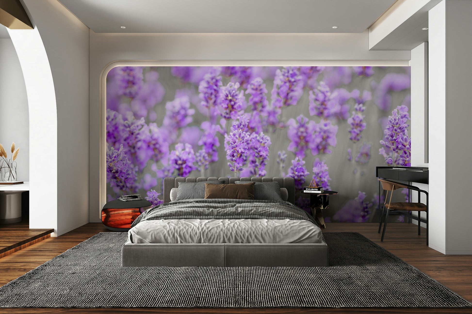 Focus on floral details and expansive view.

