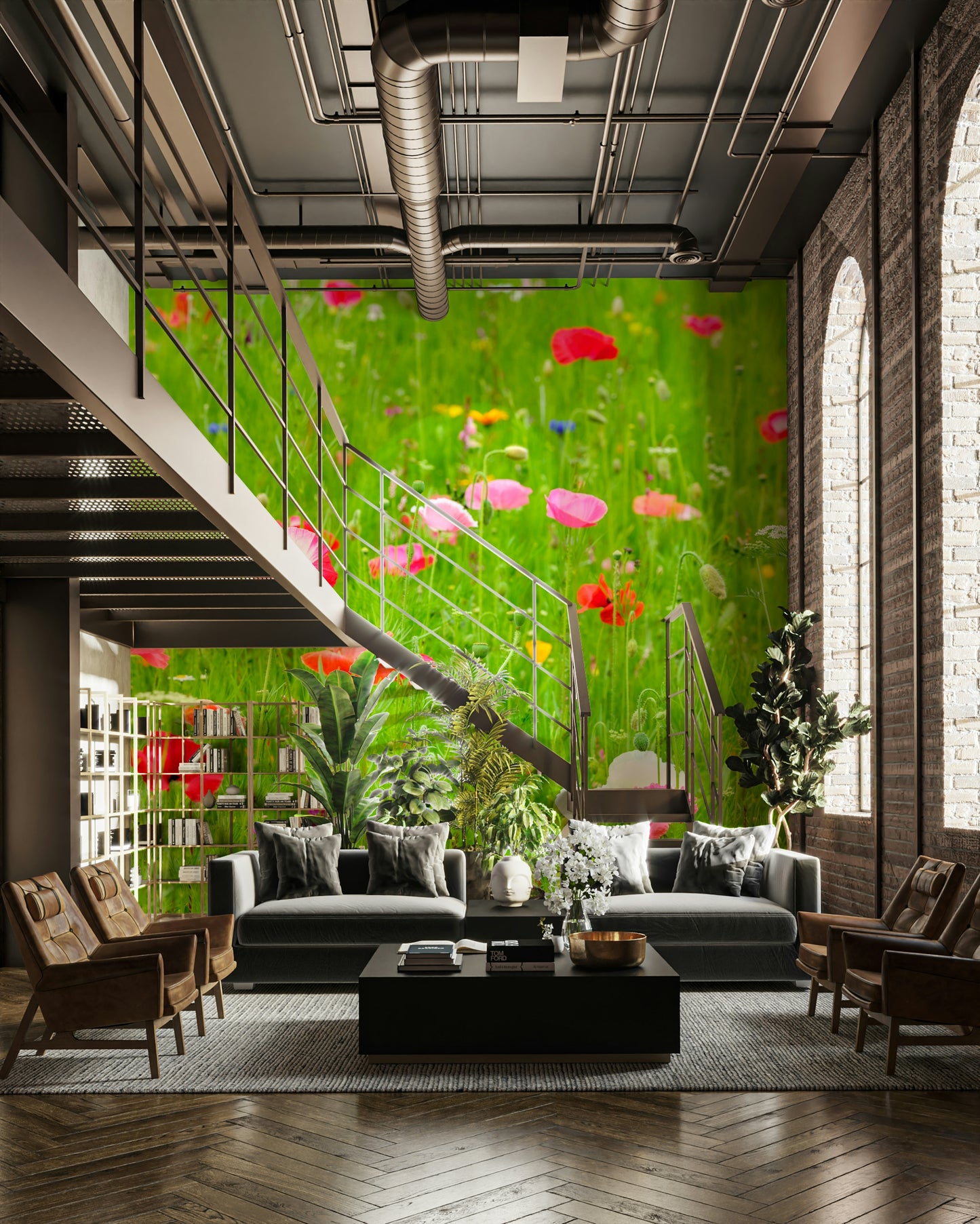 Interspersed wildflowers and green grasses.

