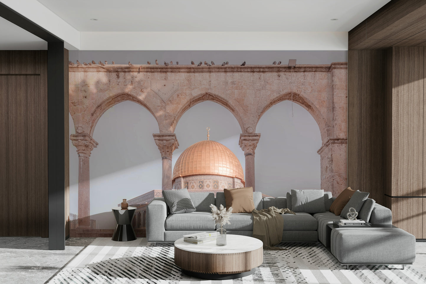 Elegant stone arches and columns.

