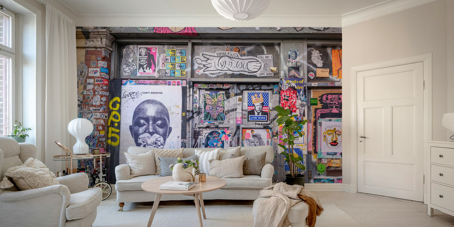 Heavily graffitied doorway.

