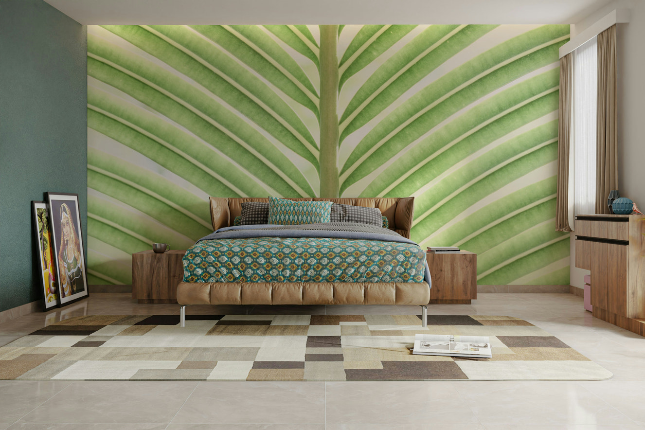 Lush green leaves forming subtle stripes or flowing patterns.

