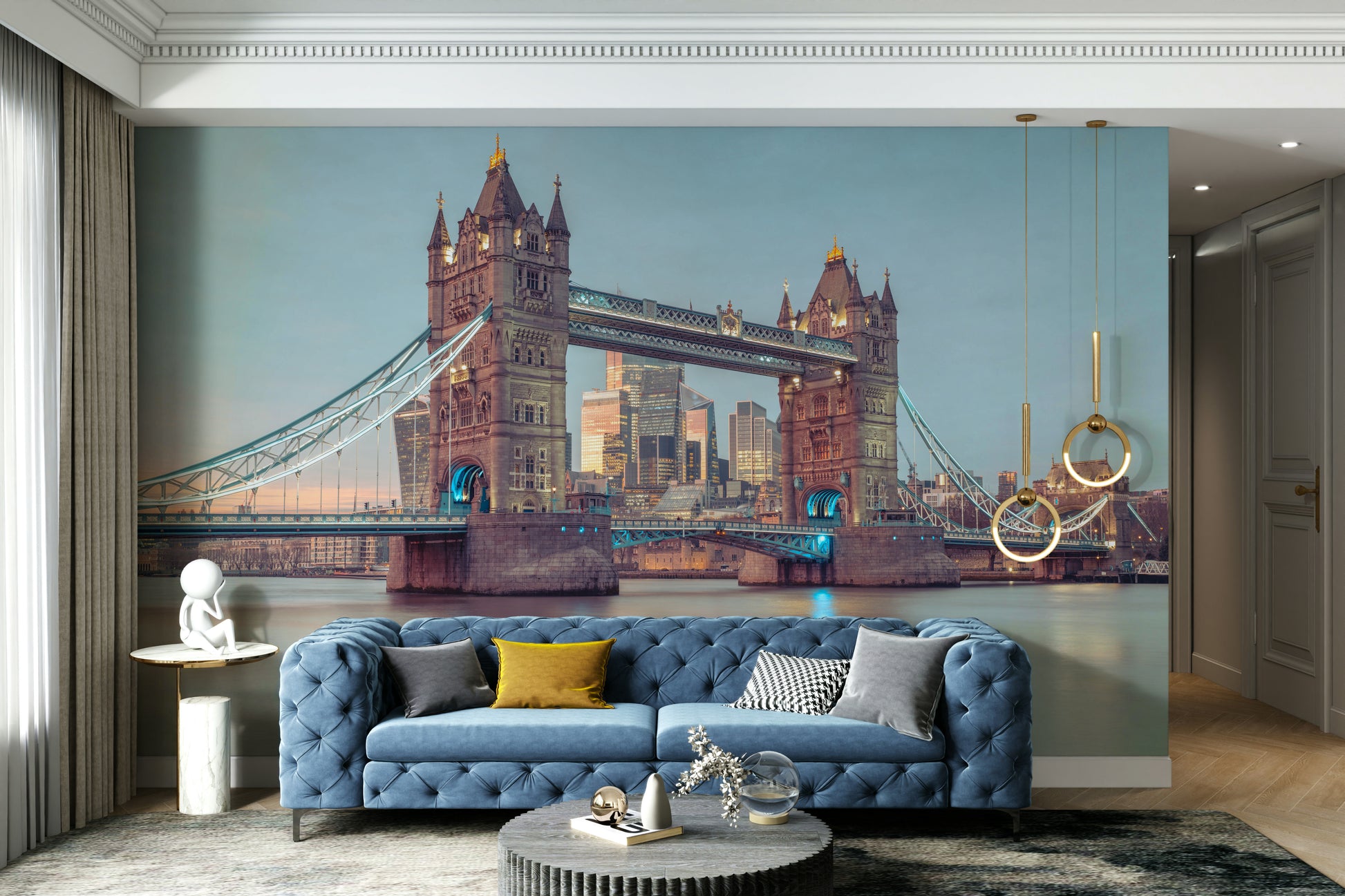 Majestic towers and intricate details of the bridge.

