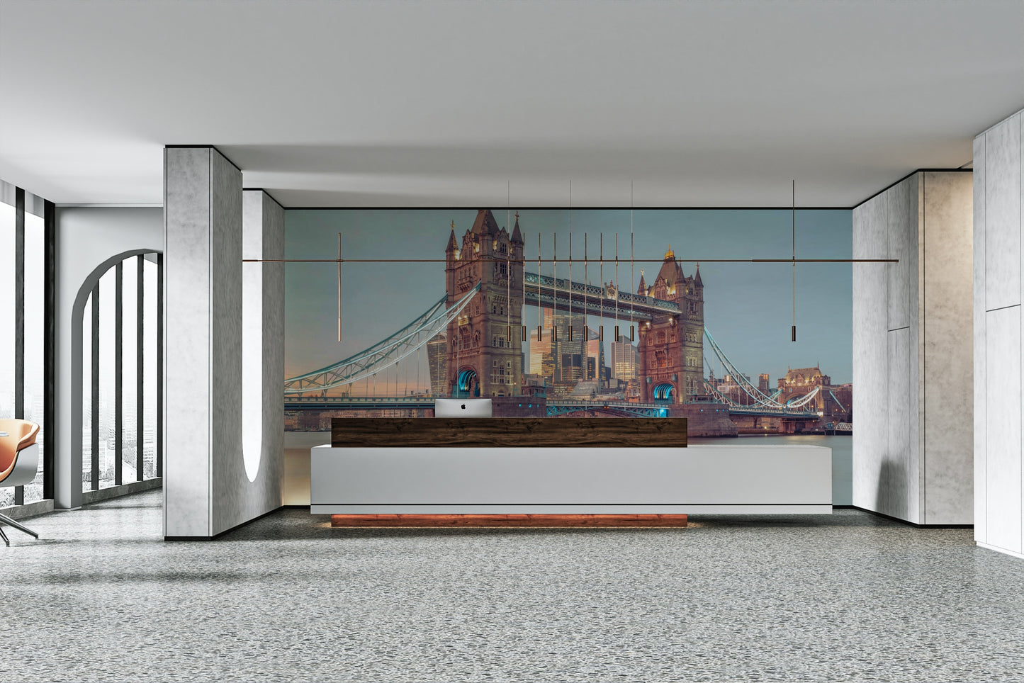 Focus on architectural elements, lighting, and reflections.

