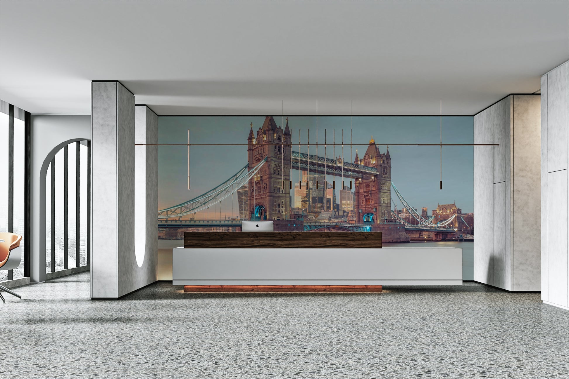 Focus on architectural elements, lighting, and reflections.

