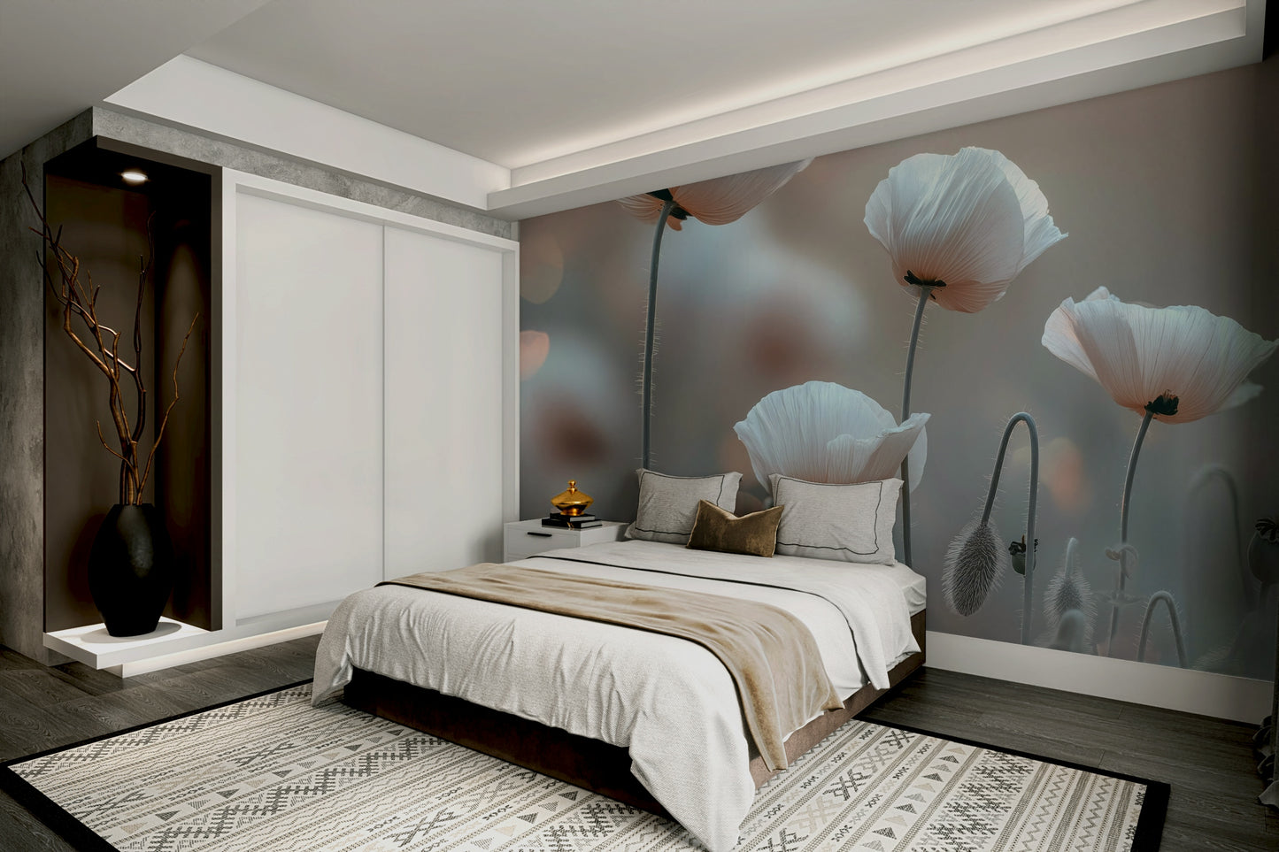 Blurred, light-filled background creating whimsical depth.

