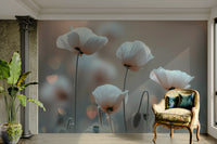 High-resolution image of white poppies in soft focus.

