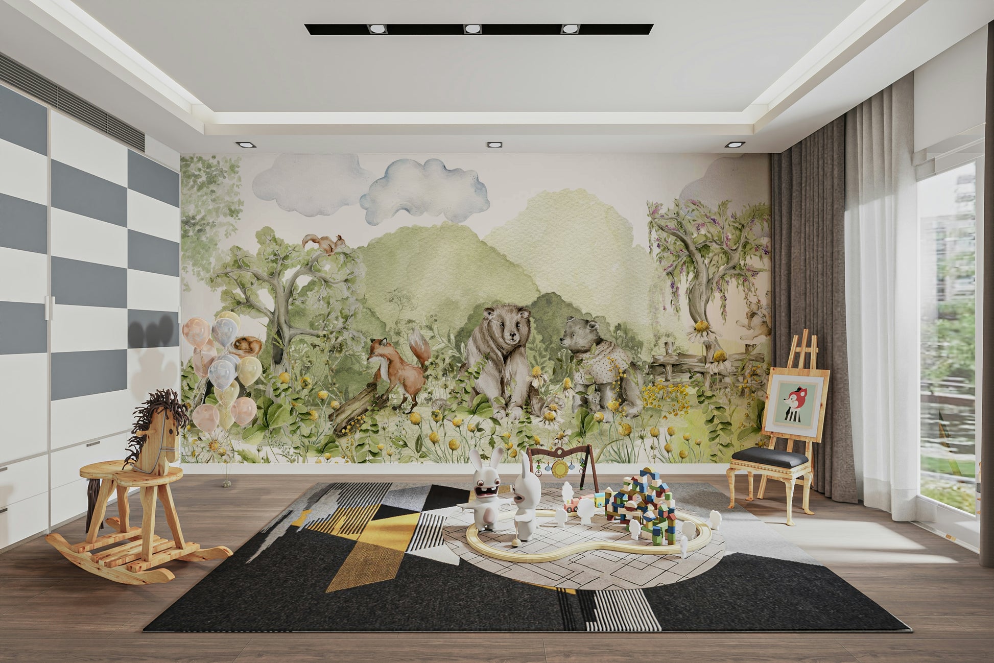 Lush trees, delicate wildflowers, and sun-dappled clearings.

