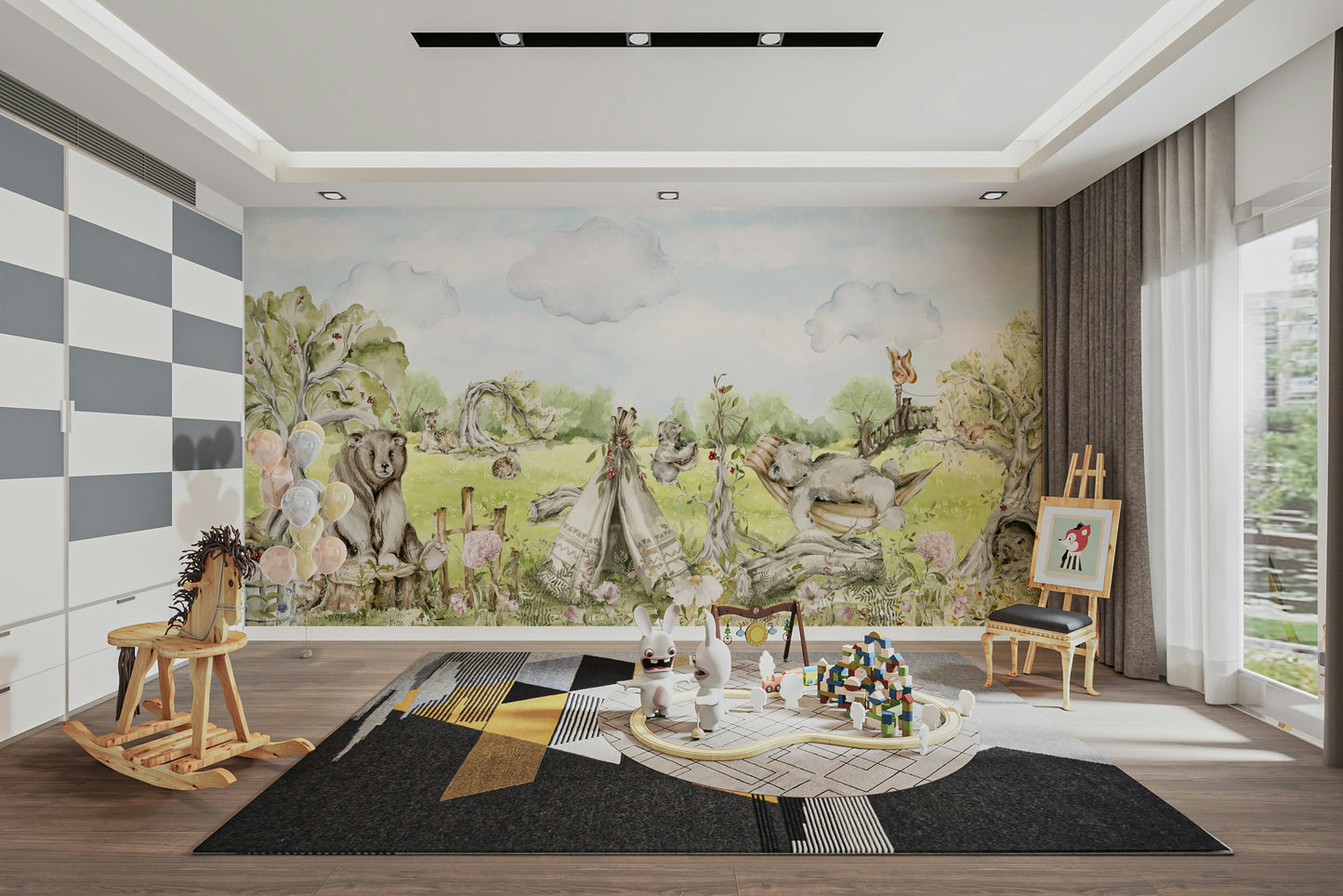 Delicate hues (pastels, soft greens, blues, browns).

