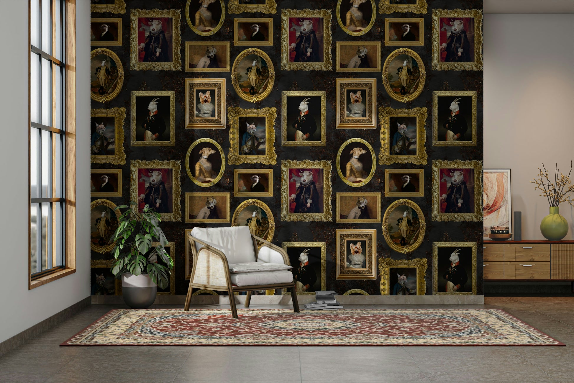 Ideal for a living room, study, dining room, or unique accent wall.

