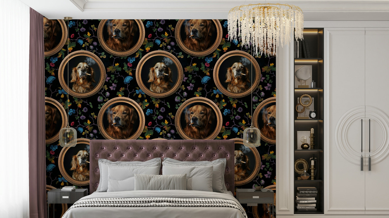 Dogs portrayed with a contemplative or sophisticated air.

