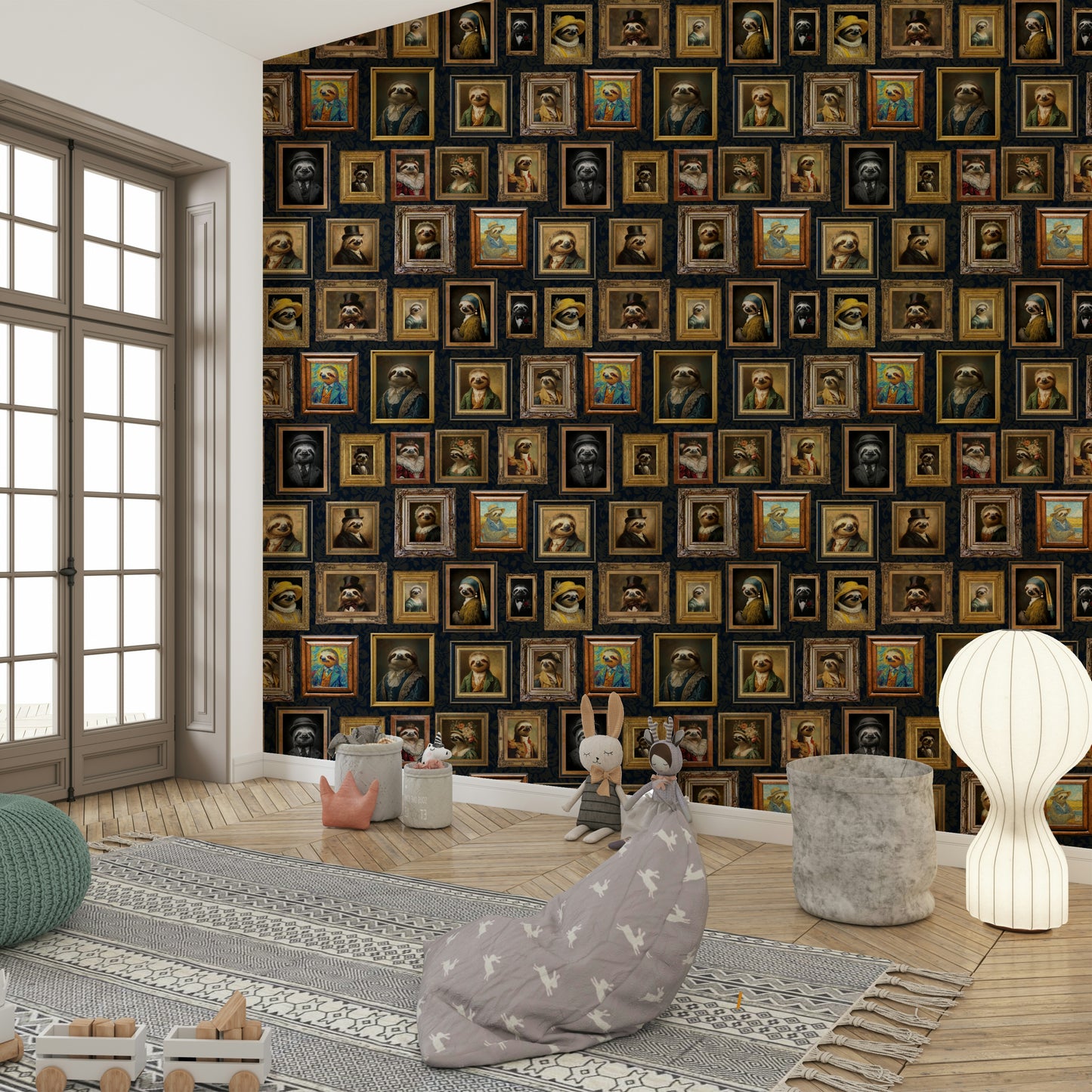 Sloths depicted in regal attire.

