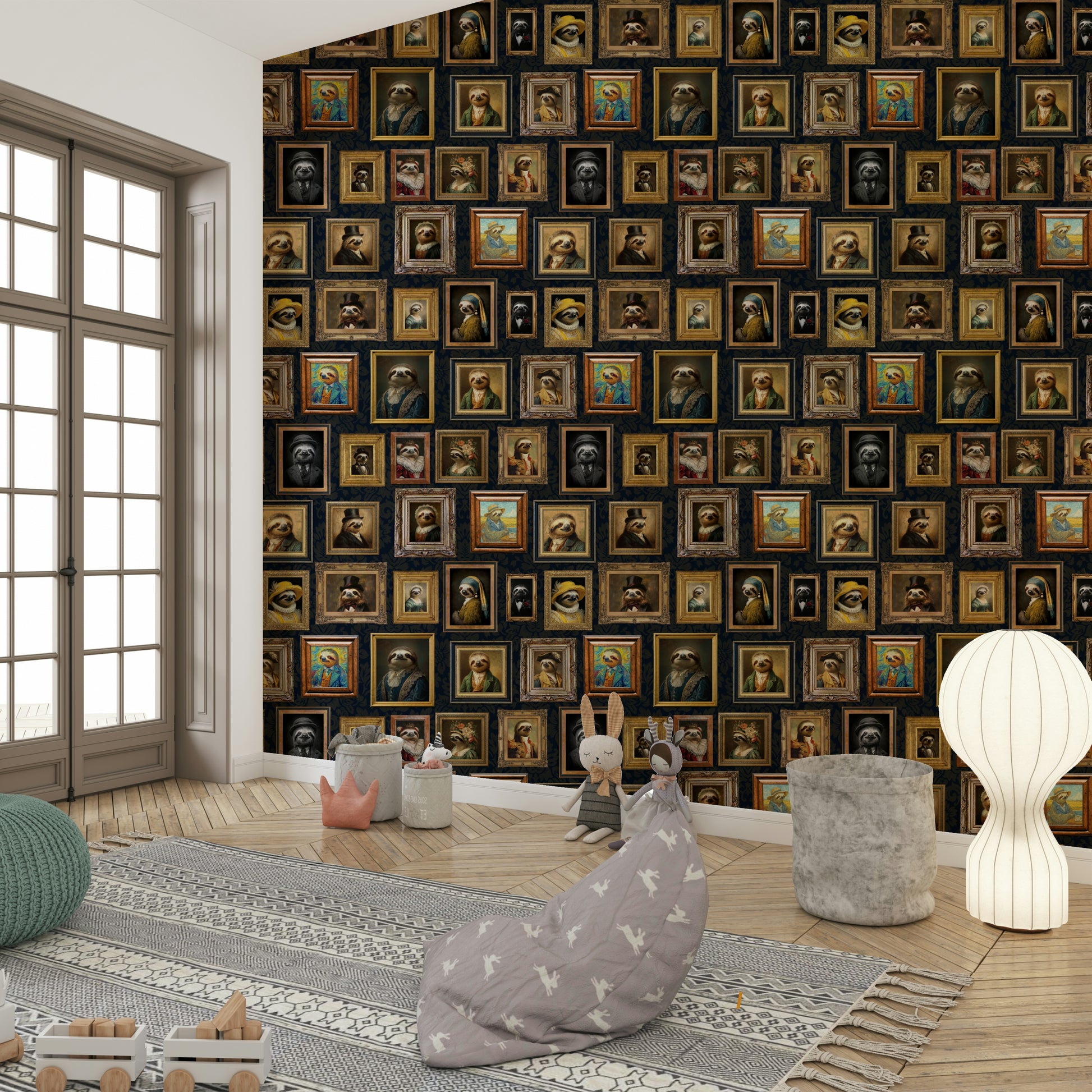 Sloths depicted in regal attire.

