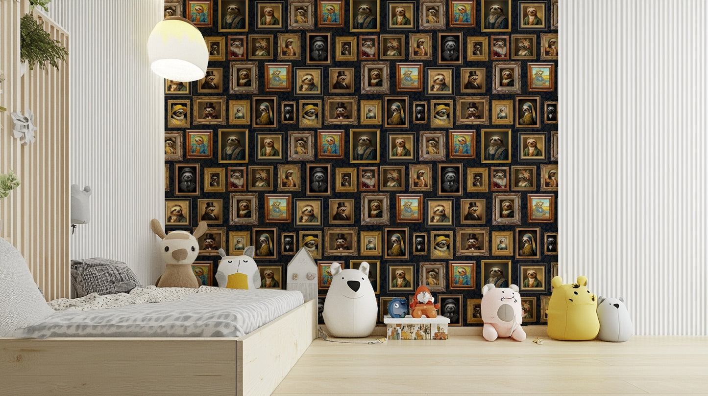 Wall decor evoking a blend of classic art and modern whimsy.

