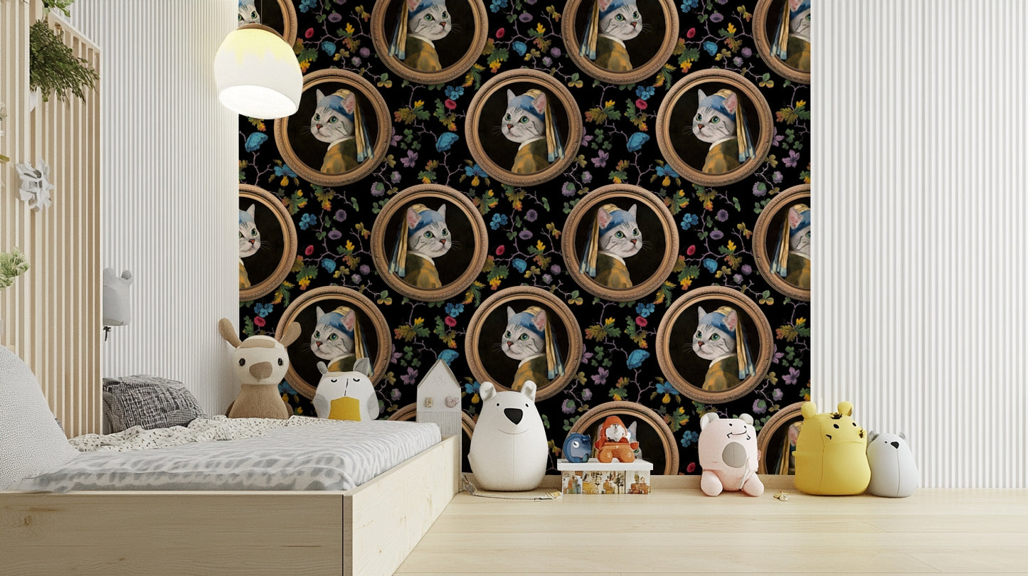 Wall decor blending classical art with a playful twist.

