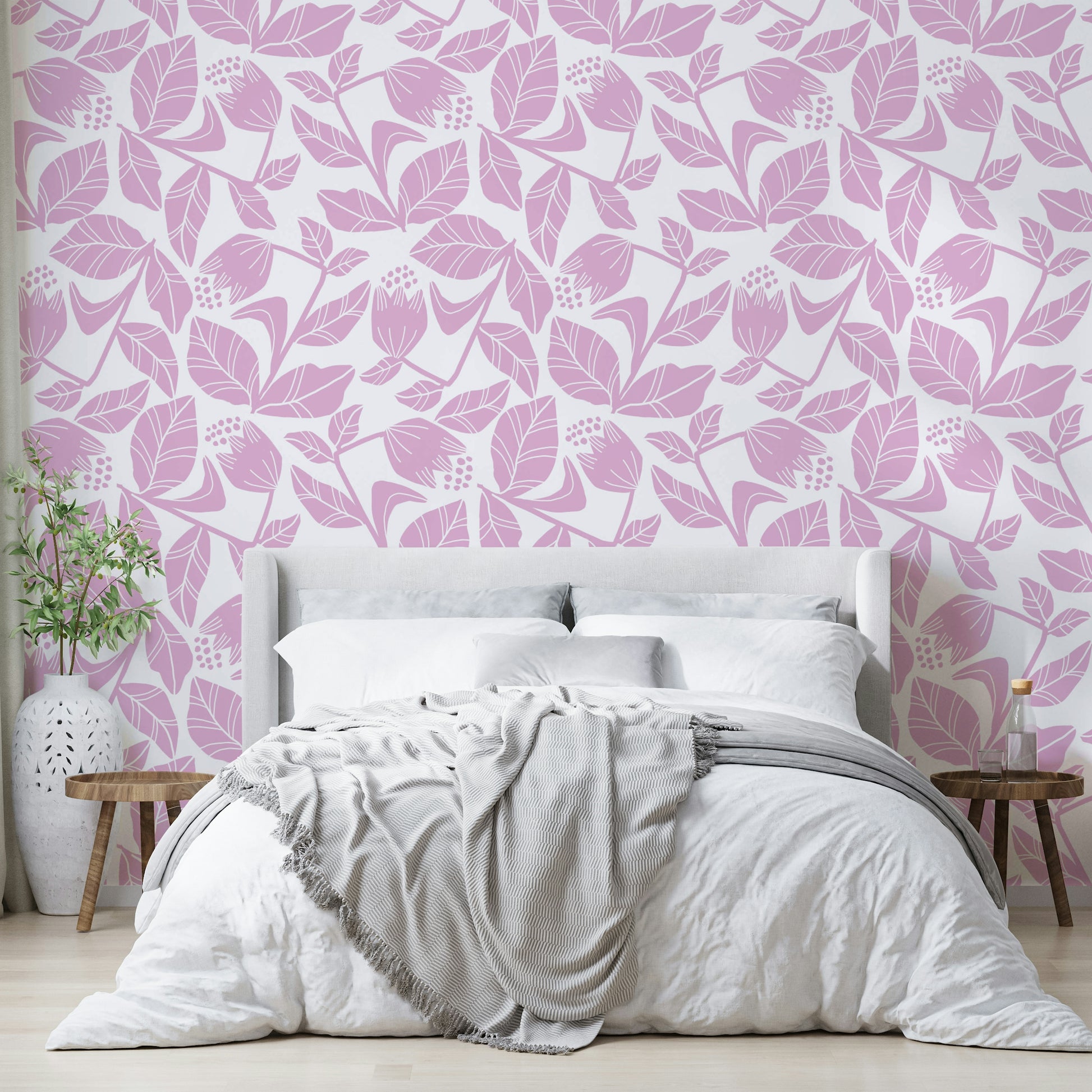 Soft pinks, gentle creams, and muted green foliage.

