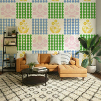 High-resolution retro floral and wave pattern.

