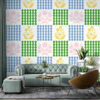 Fluid, undulating wave motifs.

