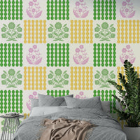 Reminiscent of vintage textile designs or tiles.

