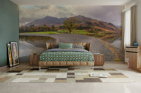 Dramatic mountain range in background.

