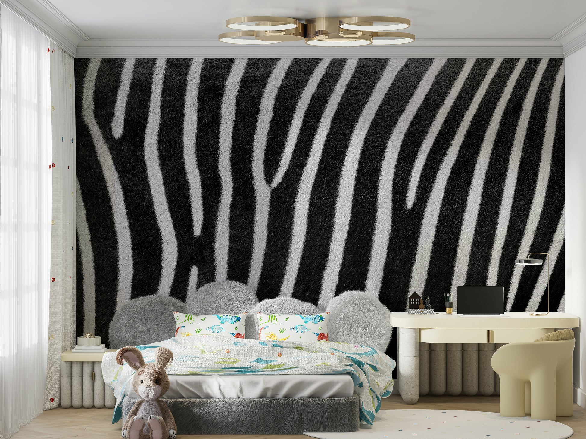 Iconic black and white zebra stripes.

